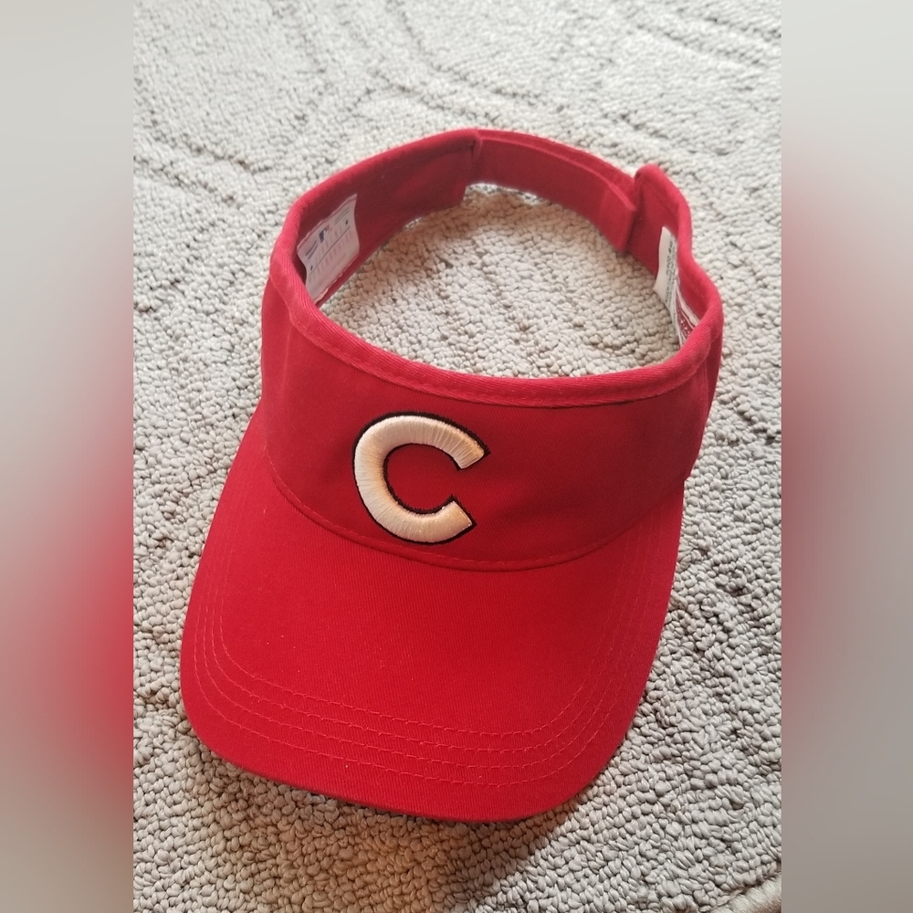 Vintage Chicago Cubs Visor Cap Red Hat white "C" Logo Adjustable Strap MLB